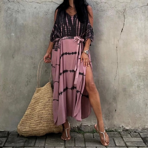 SOLD OUT Tie Dye Cold Shoulder Coverup Maxi Dress - Picture 3 of 8